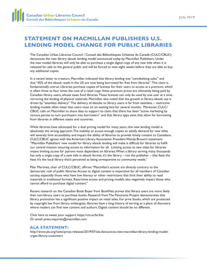 Culc Statement On Macmillan Us Lending cover image.