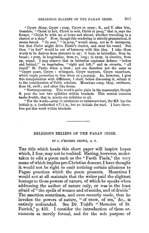 Religious Beliefs Of The Pagan Irish   J Crowe 1869 Article cover image.