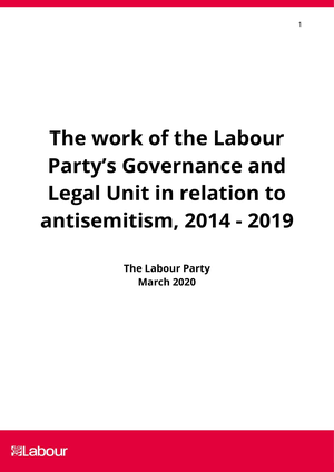 The Work of the Labour Party's Governance & Legal Unit in relation to Anti-Semitism 2014-19 cover image.