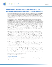 Culc Statement On Macmillan Us Lending cover